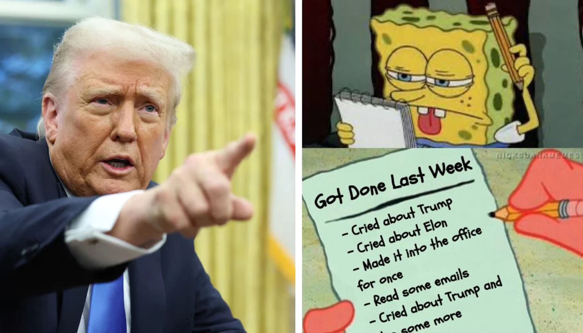 ΗΠΑ: Ο Τραμπ σατιρίζει με «Μπομπ Σφουγγαράκη» τις αντιδράσεις των ομοσπονδιακών υπαλλήλων – «Πήγα στο γραφείο για πρώτη φορά»