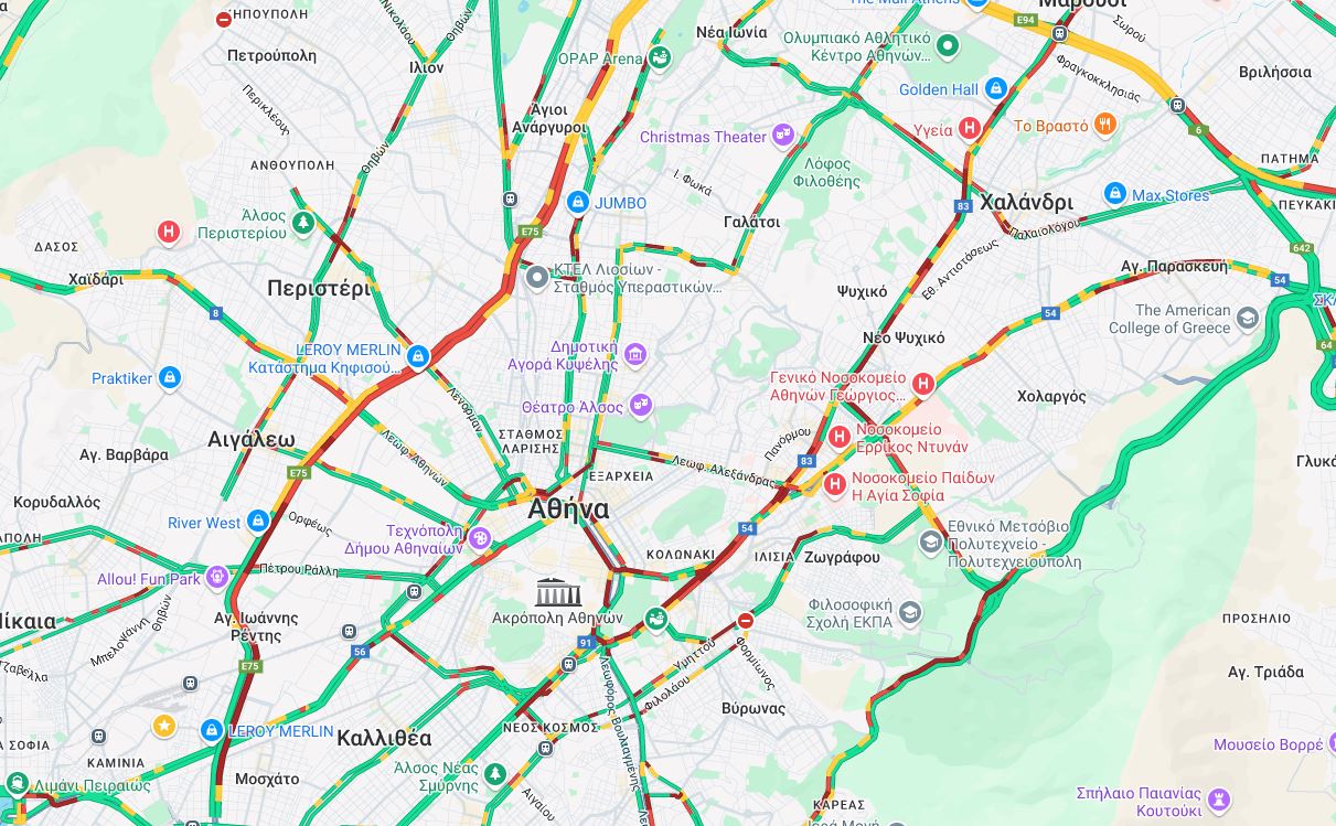 Κίνηση: Στο «κόκκινο» Κηφισός, Κηφισίας, Μεσογείων και οι δρόμοι στο κέντρο λόγω της βροχόπτωσης – Καθυστερήσεις και στην Αττική Οδό 
