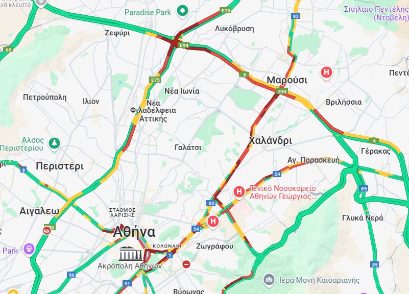 Κίνηση: Μποτιλιάρισμα στην Κηφισίας και στο κέντρο της Αθήνας – Καθυστερήσεις και στην Αττική Οδό 