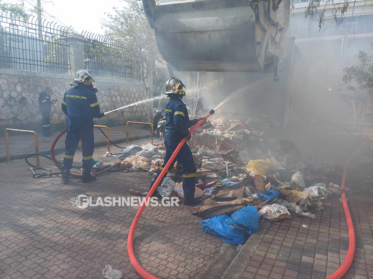 Κρήτη, Χανιά, φωτιά, απορριμματοφόρο