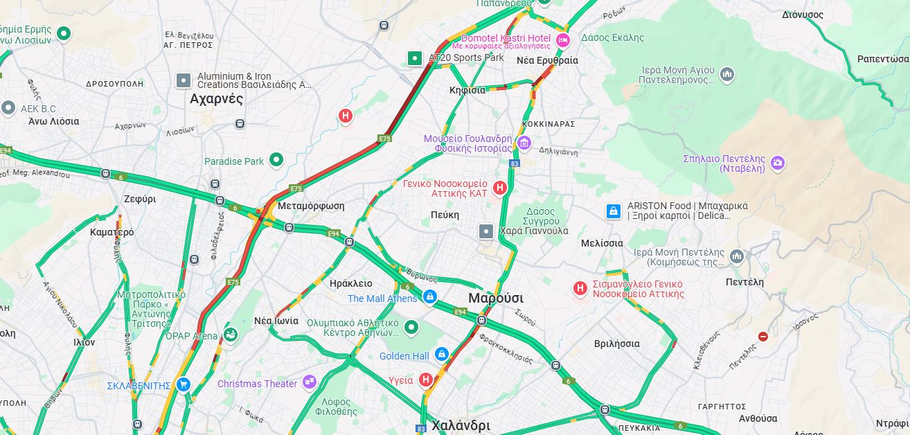 Live η κίνηση: Στο «κόκκινο» ο Κηφισός, ουρές στο ρεύμα προς Πειραιά – Δείτε πού αλλού επικρατεί μποτιλιάρισμα