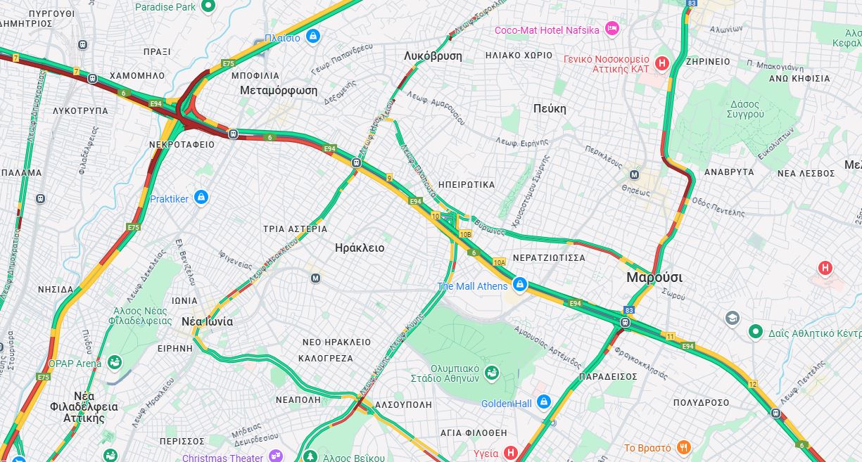 LIVE η κίνηση: Στο «κόκκινο» Κηφισός και Κηφισίας – Καθυστερήσεις στην Αττική Οδό