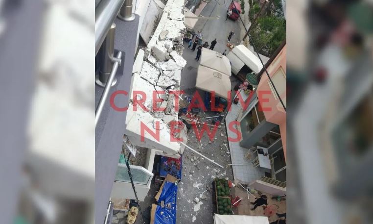 Κρήτη: Τμήμα μπαλκονιού κατέρρευσε και έπεσε επάνω σε πάγκους λαϊκής αγοράς στο Ηράκλειο – ΦΩΤΟ και ΒΙΝΤΕΟ