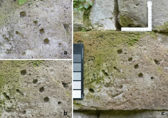 Φωτογραφία των σημαδιών από τόξα πολυβόλου στο βόρειο τείχος της Πομπηίας. Φωτογραφία: A. Rossi et al.