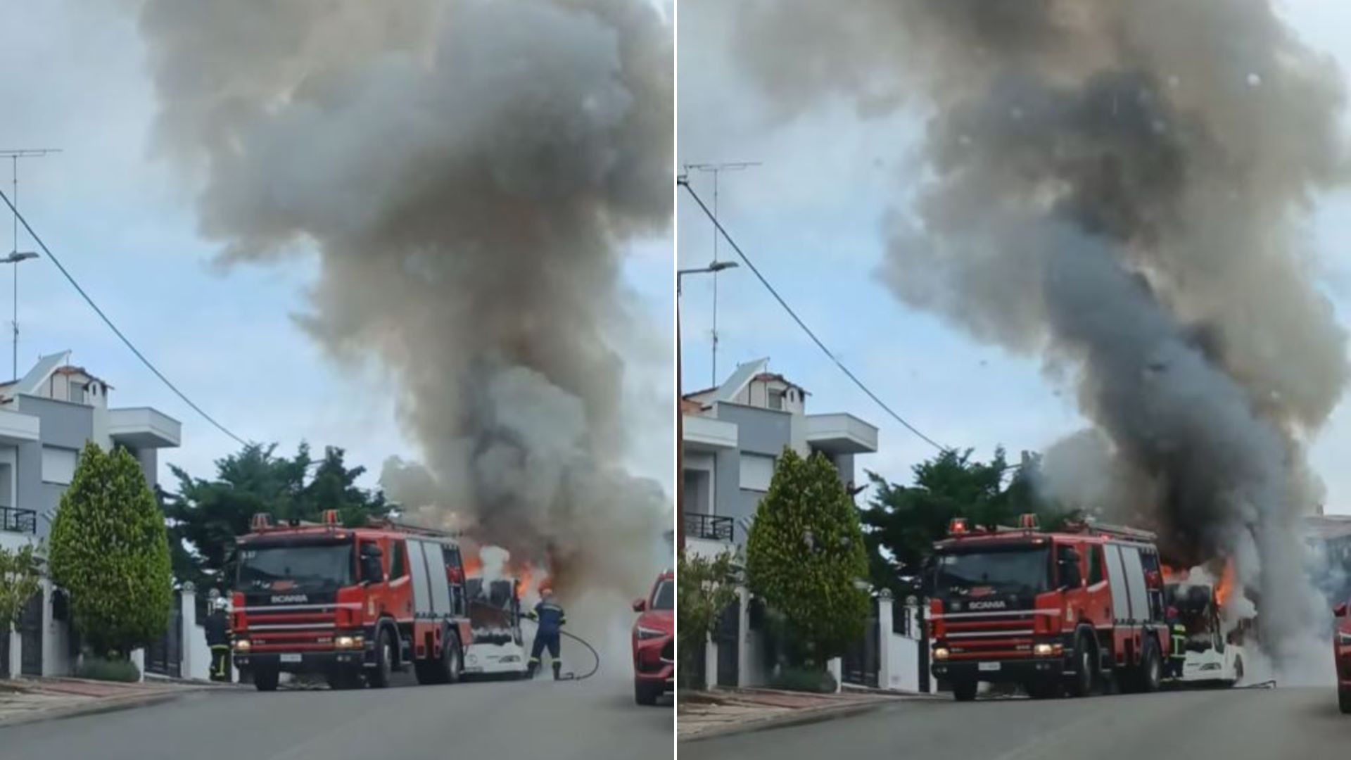 Θεσσαλονίκη: Λεωφορείο τυλίχθηκε στις φλόγες στο Πανόραμα – Δείτε βίντεο