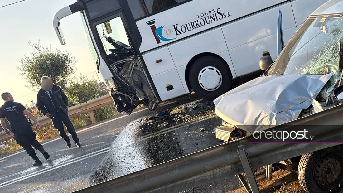 Κρήτη: Τουριστικό λεωφορείο συγκρούστηκε με αυτοκίνητο – Ένας τραυματίας – ΦΩΤΟ