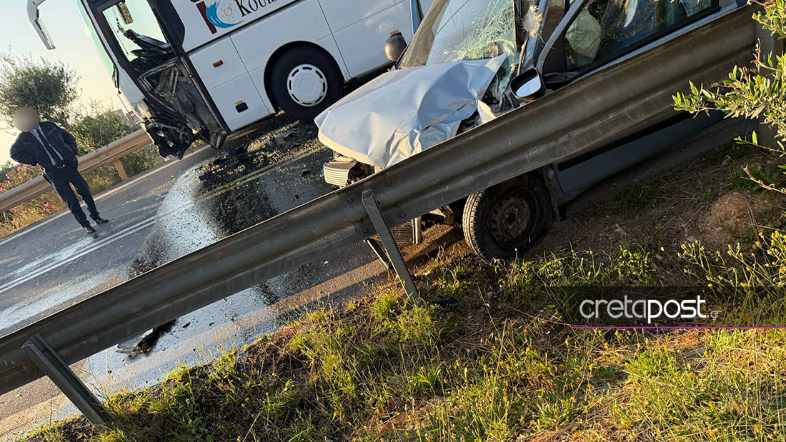Κρήτη: Τουριστικό λεωφορείο συγκρούστηκε με αυτοκίνητο – Ένας τραυματίας – ΦΩΤΟ