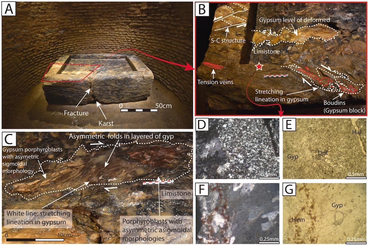 Λιθολογική και πετρογραφική ανάλυση. Γενική λήψη της λεκάνης στο εσωτερικό του θολωτού θαλάμου Ματαρρουβίγια. Φωτογραφία: J.A. Lozano Rodríguez