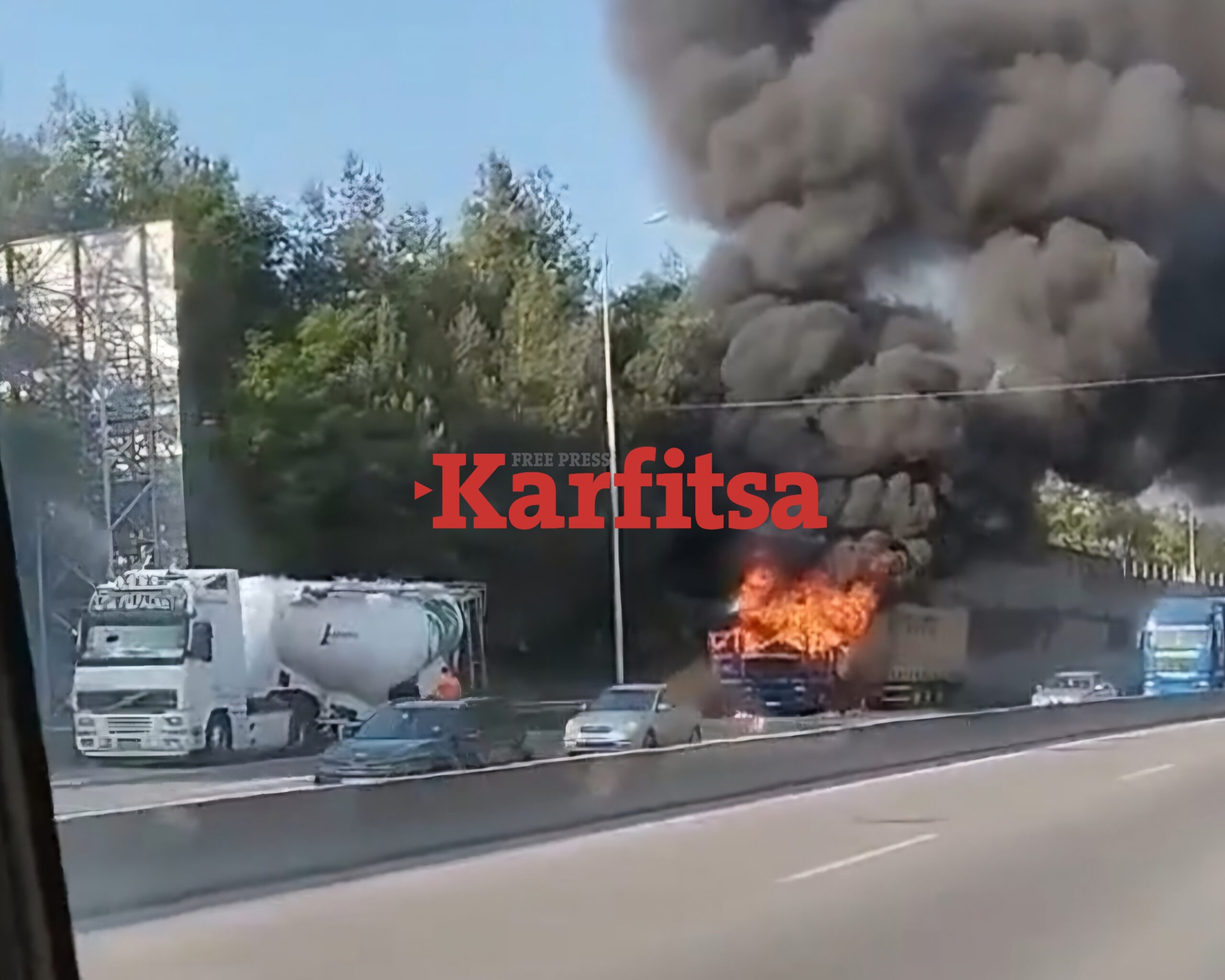 Θεσσαλονίκη: Νταλίκα τυλίχθηκε στις φλόγες στο Δερβένι – ΒΙΝΤΕΟ