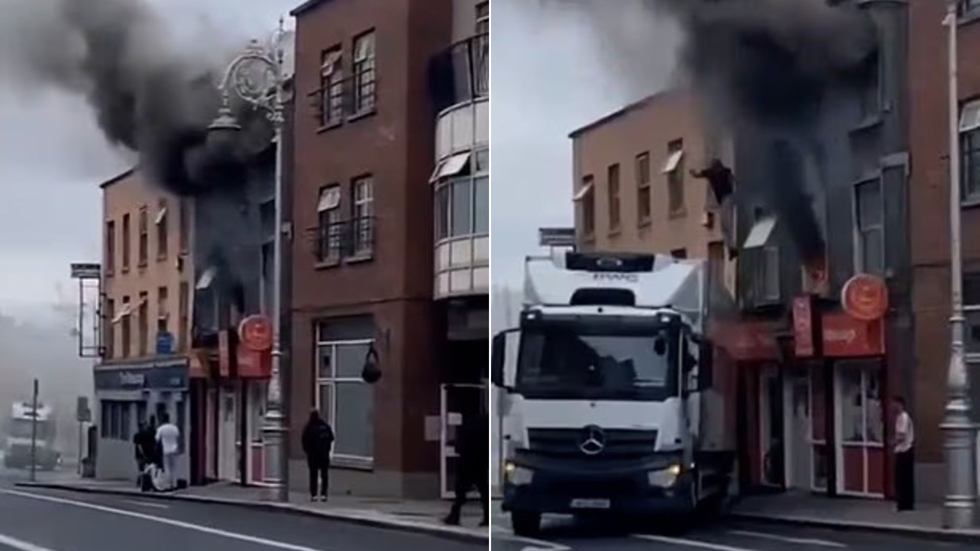 Βίντεο: Οδηγός φορτηγού έσωσε άνδρα από φλεγόμενο κτίριο – Πάρκαρε κάτω από παράθυρο για να πηδήξει στην οροφή του