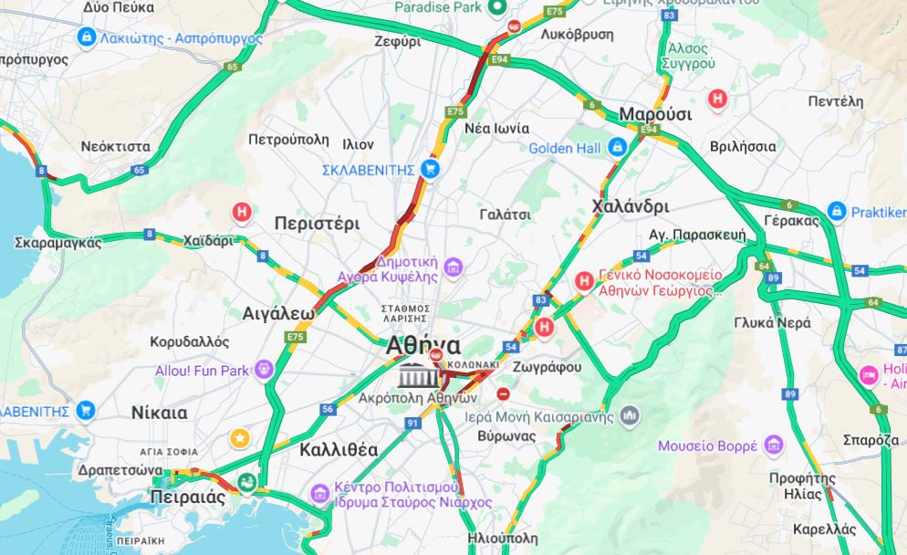 LIVE η κίνηση: Μποτιλιάρισμα στους δρόμους της Αττικής – Πού καταγράφονται προβλήματα 