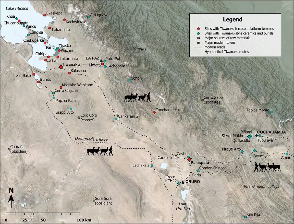 Ο χάρτης των αρχαιολογικών χώρων του πολιτισμού Tiwanaku. Φωτογραφία: J. Capriles et al.