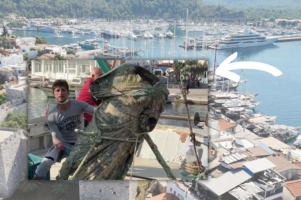 Ένας ψαράς στην Μαρμαρίδα μάζεψε στα δίχτυα του ένα χάλκινο ειδώλιο γυναικείας μορφής, ηλικίας 2.000 χρόνων. Φωτογραφία - κολάζ: Türkiye Today