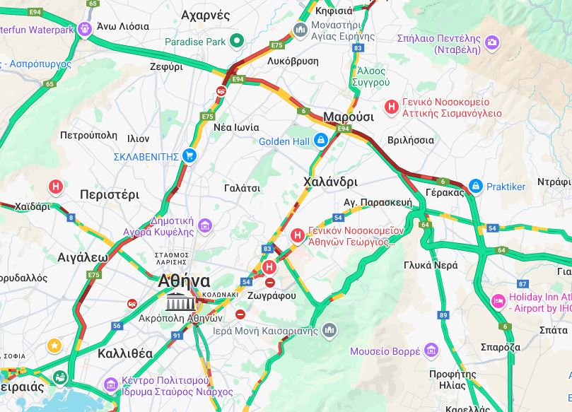Live η κίνηση: Στο «κόκκινο» Κηφισός και Αττική Οδός – Πού αλλού καταγράφονται προβλήματα 