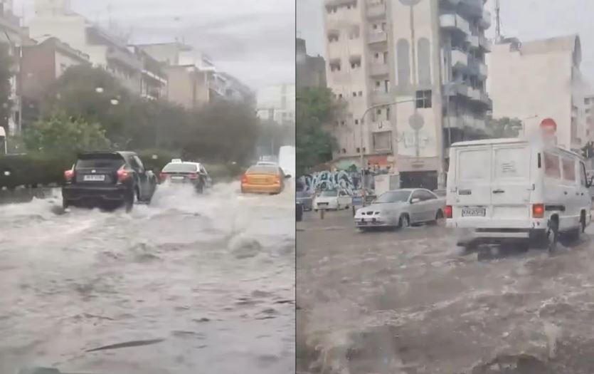 Θεσσαλονίκη: Σε ποτάμια μετατράπηκαν οι δρόμοι μετά την έντονη βροχόπτωση – Έφυγε καπάκι φρεατίου – Δείτε βίντεο