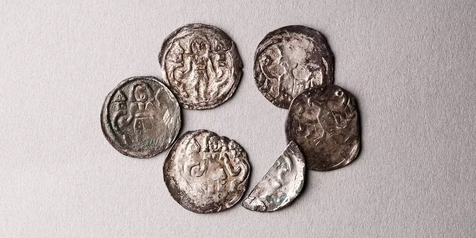 Σπάνια συλλογή νομισμάτων του 13ου αιώνα που ανακαλύφθηκε στη διάρκεια των ανασκαφών στην Μόκλενμαρκτ. Φωτογραφία:  Υπηρεσία για τη Συντήρηση Μνημείων του Βερολίνου