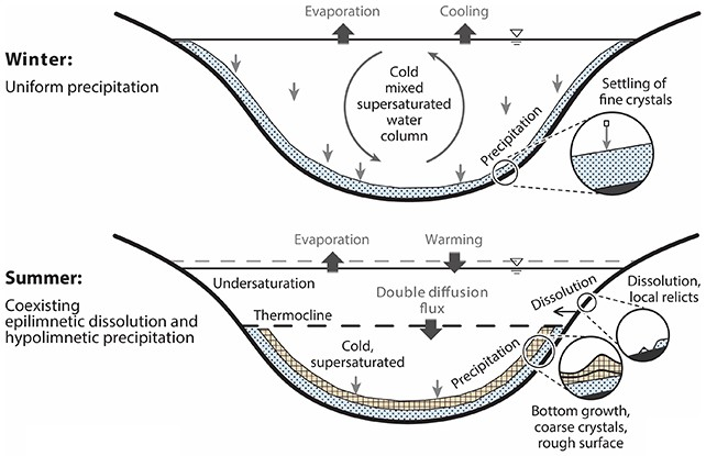 Ένα από τα σημαντικότερα ευρήματα της μελέτης ήταν η διαπίστωση ότι οι σχηματισμοί του άλατος πραγματοποιούνται σ' όλη τη διάρκεια της χρονιάς. Φωτογραφία: Meiburg and Lensky, Annu. Rev. Fluid Mech., 2025