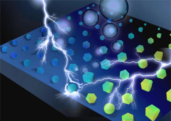 Καλλιτεχνική αναπαράσταση του νέου καταλυτικού υλικού που πραγματοποιεί αντίδραση διάσπασης νερού. Φωτογραφία: Jin Huang and Siyuan Zuo