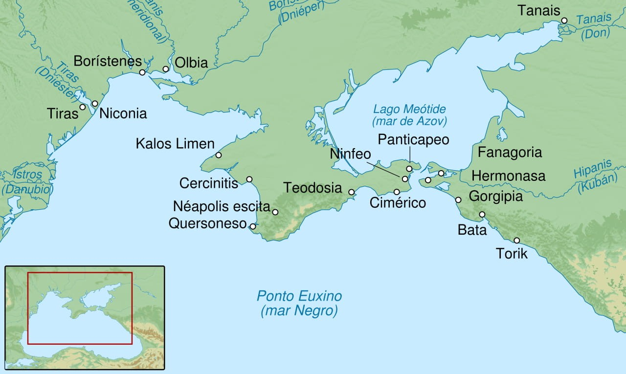Οι σημαντικότερες ελληνικές αποικίες της βόρειας Μαύρης Θάλασσας. Φωτογραφία: Sémhur / Amitchell125 / Rowanwindwhistler / Wikimedia Commons