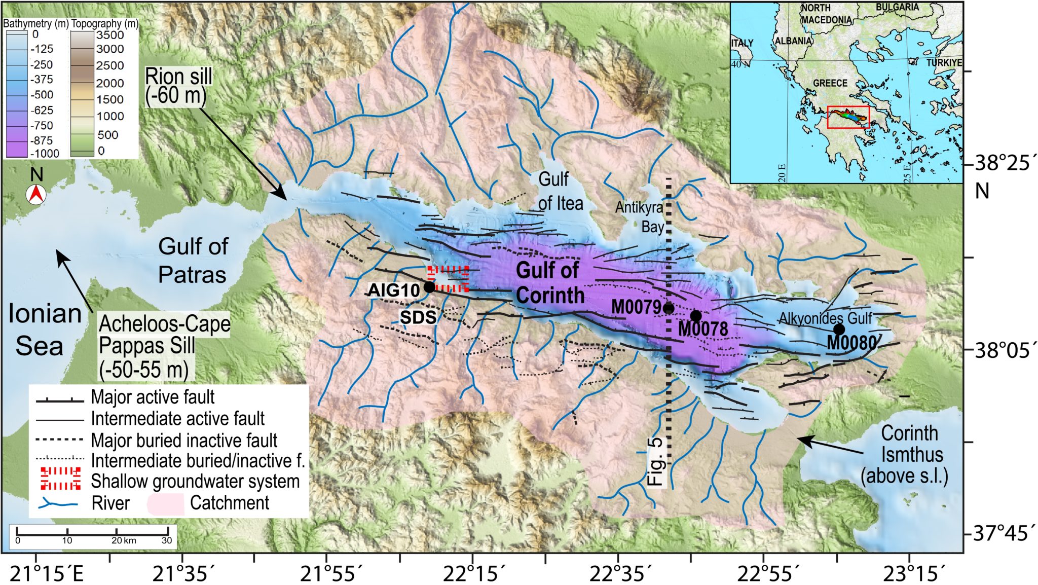 Χάρτης του Κορινθιακού Κόλπου και των περιχώρων του Credit: Horozal et al.