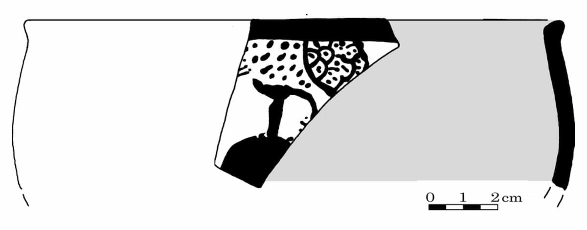 Σχέδιο της τελετουργικής σκηνής στο θραύσμα κύλικα. Φωτογραφία: Ε. Καρδαμάκη / Β. Χάχτμαν