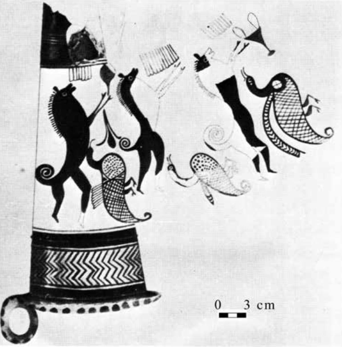 Ρυτό από την Κάμειρο, με καταγωγή από τη Ρόδο, με πομπή μορφών με κεφαλές κάπρου. Φωτογραφία: Vermeule & Karageorghis 1982