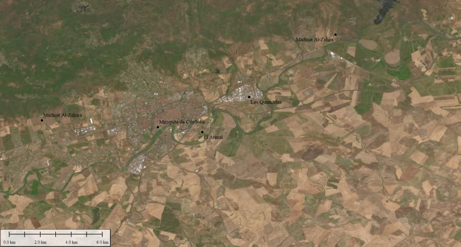 Η πιθανή τοποθεσία της Madinat Al-Zahira στο ανατολικό άκρο της Κόρδοβα (στα δυτικά, η Madinat Al-Zhara). Φωτογραφία: A. Monterroso / Πανεπιστήμιο της Κόρδοβα
