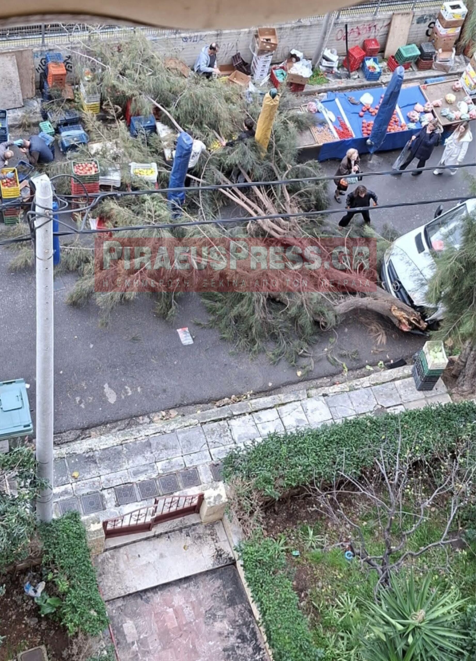 Πειραιάς, Πτώση δέντρου, λαϊκή αγορά