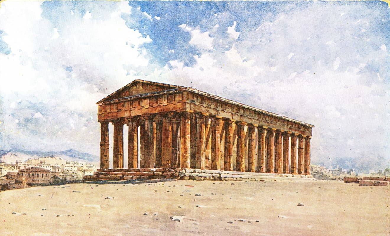 Το Ηφαιστείον ή Θησείον των Αθηνών σε καρτ ποστάλ του 1906. Πηγή: Wikimedia Commons