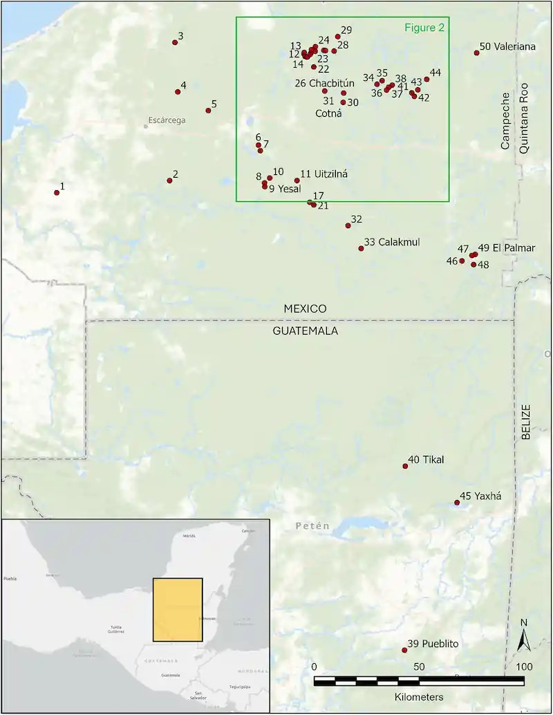 Χάρτης της περιοχής με εγκιβωτισμένα (nested) συγκροτήματα. Πηγή: Ivan Šprajc, 2026 