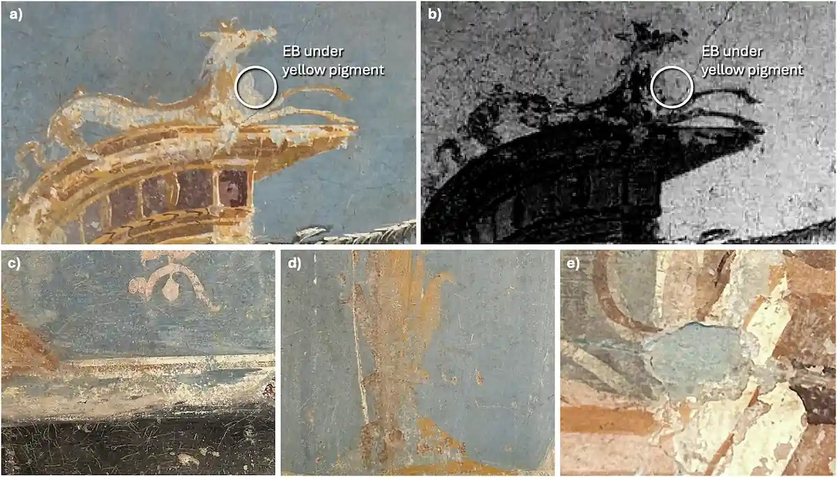 Το στρώμα βάσης Αιγυπτιακού Μπλε (EB) επιβεβαιώθηκε οπτικά και με τη χρήση VIL. Πηγή: M.A. Quaraishi et al. 2026 / Αρχαιολογικό Πάρκο Πομπηίας