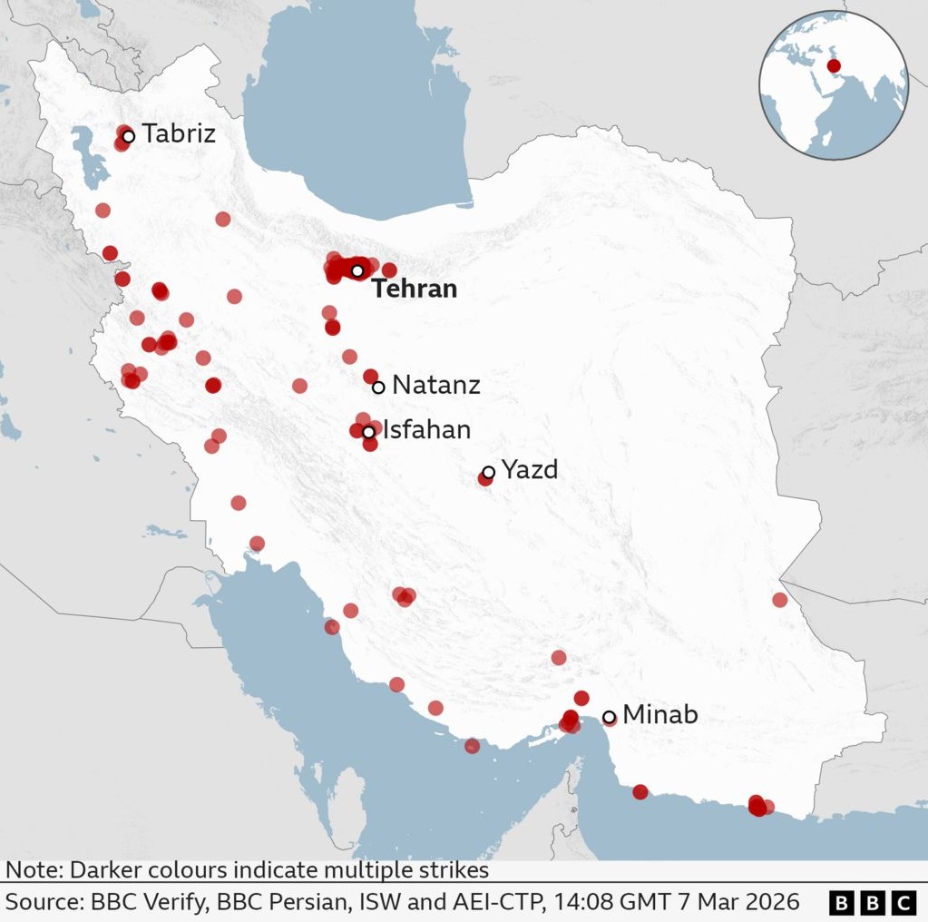 Ιράν, ΗΠΑ, ΙΣραήλ, Πόλεμος, χάρτης