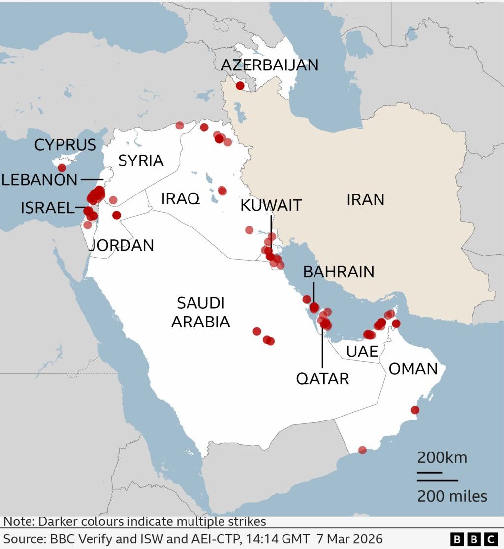 Ιράν, ΗΠΑ, ΙΣραήλ, Πόλεμος, χάρτης