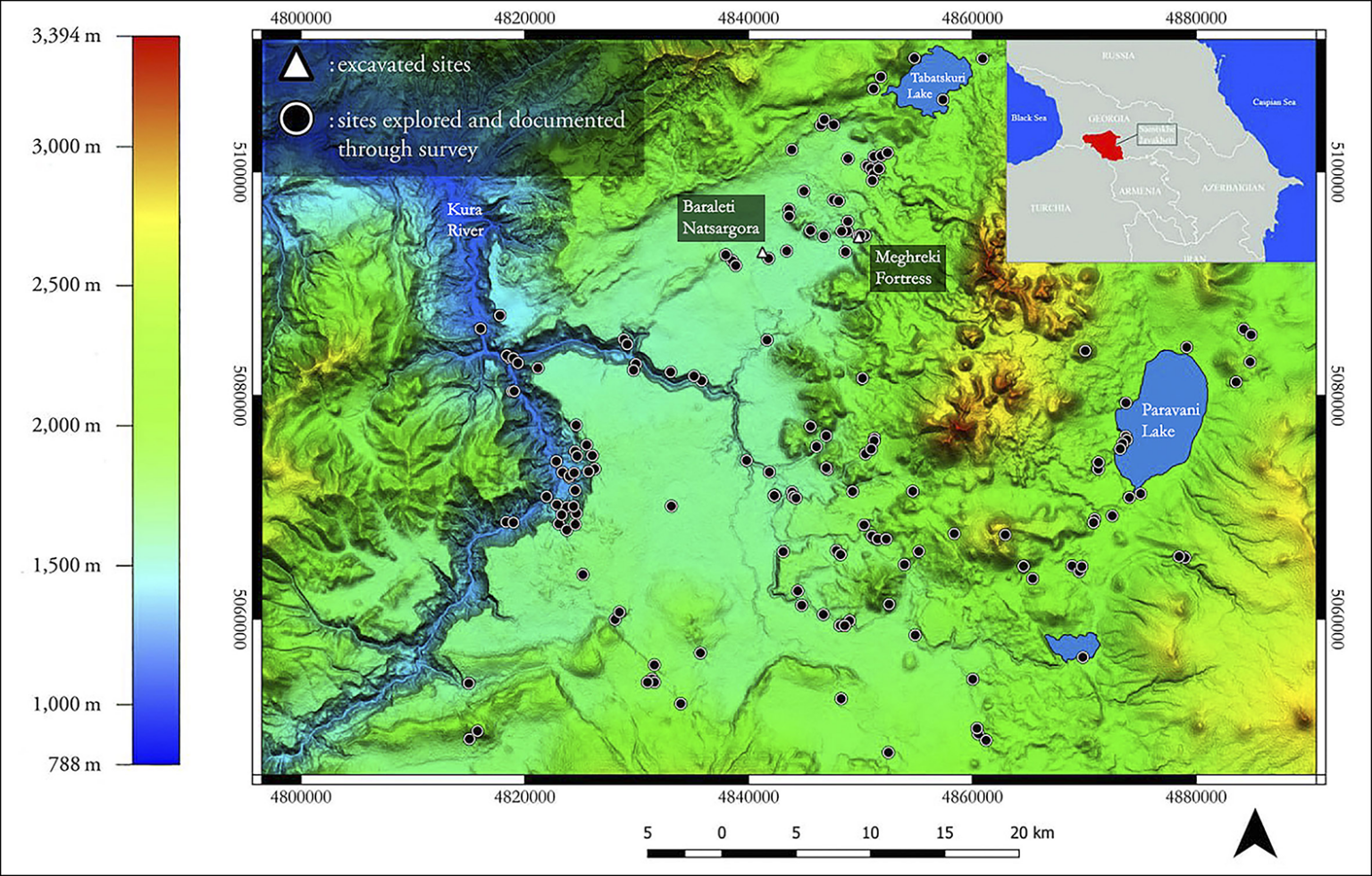 Κατανομή των τοποθεσιών που ερευνήθηκαν (2017–2024) (© Samtskhe-Javakheti Project). Πηγή: Dan R, κ.ά., 2026, Antiquity 