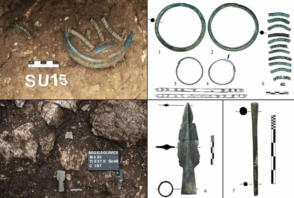 Μεταλλικές αποθέσεις από τον προμαχώνα (Φωτογραφίες: I. M. Petschko, A. Sejfuli, M. Gavranović· σχέδια: S. Maslić· σχεδιασμός: OeAW-OeAI/N. Mittermair). Πηγή: Gavranović κ.ά. (2026), Archaeologia Austriaca