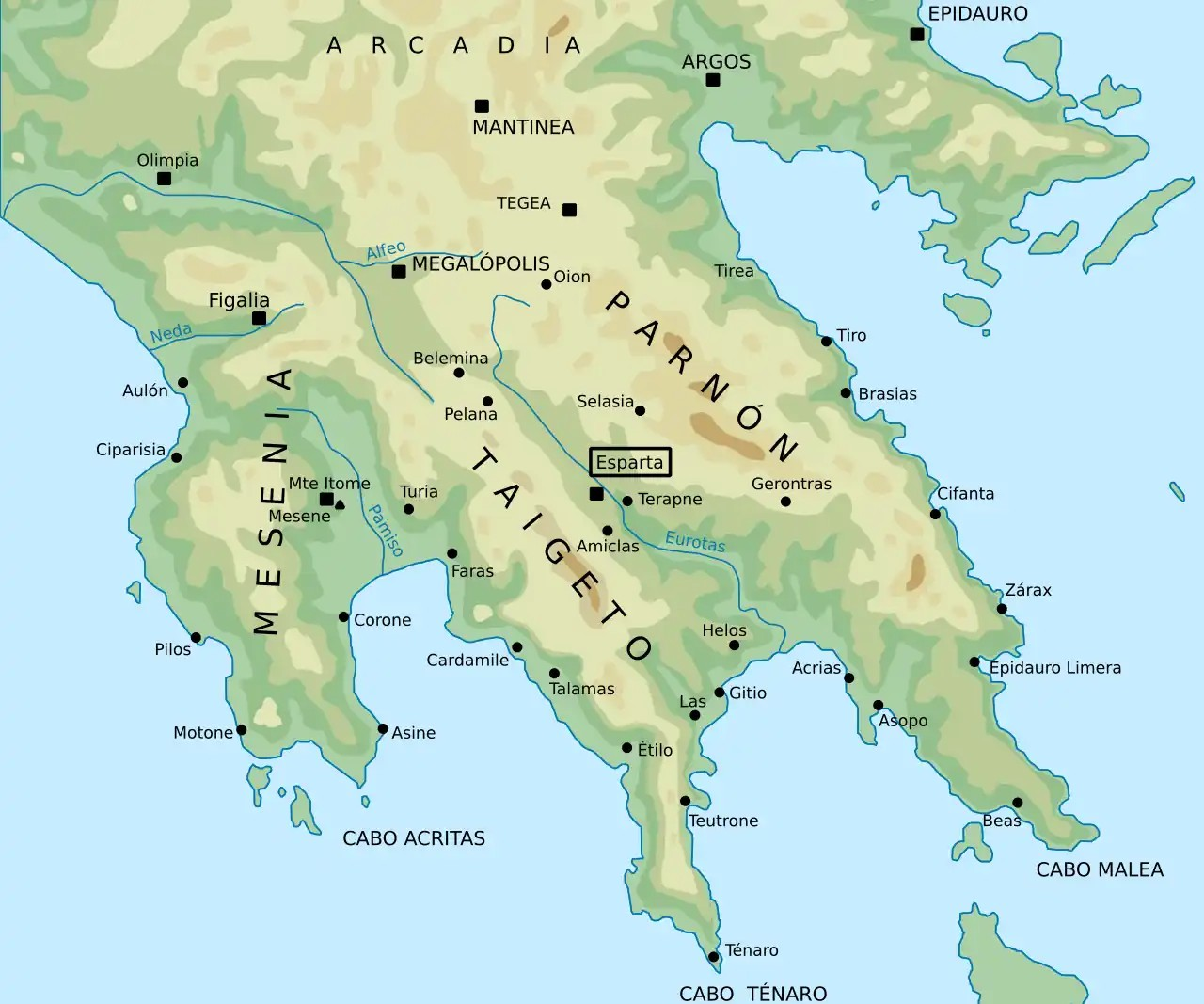 Τοποθεσία των Αμυκλών νότια της Σπάρτης. Πηγή: Rage against / Wikimedia Commons