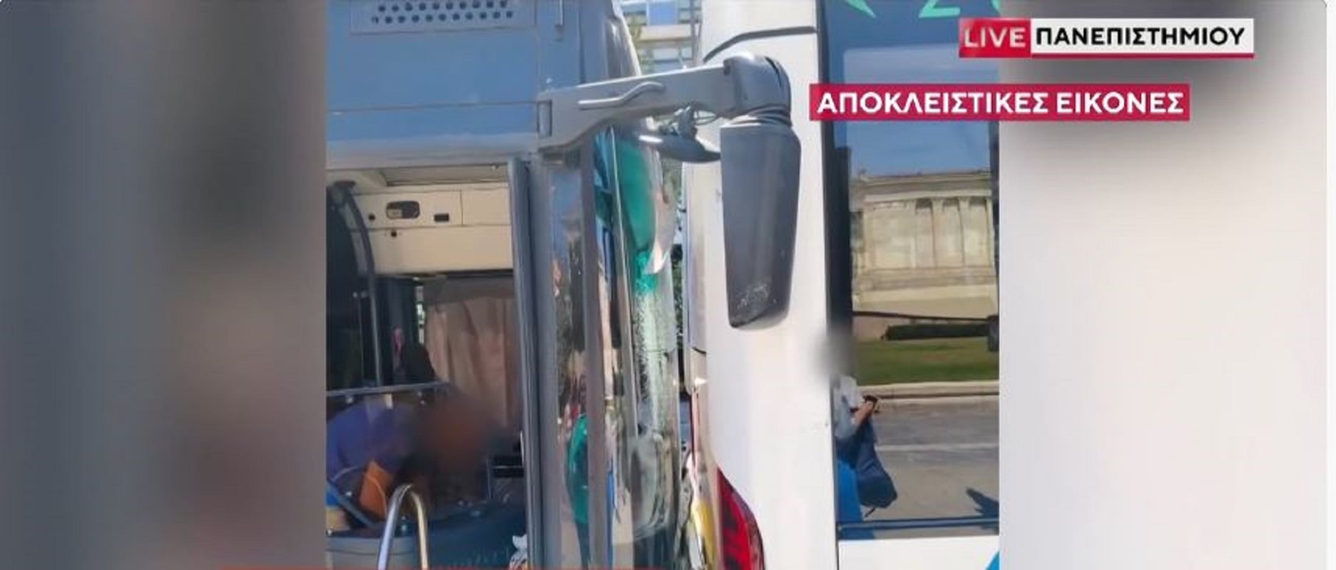Πανεπιστημίου: Βίντεο από τη στιγμή που το τρόλεϊ «καρφώθηκε» στο λεωφορείο – Πώς συνέβη το ατύχημα