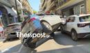 Τροχαίο-σοκ στη Θεσσαλονίκη: Αυτοκίνητο «απογειώθηκε» και προσγειώθηκε πάνω σε άλλο - ΦΩΤΟ