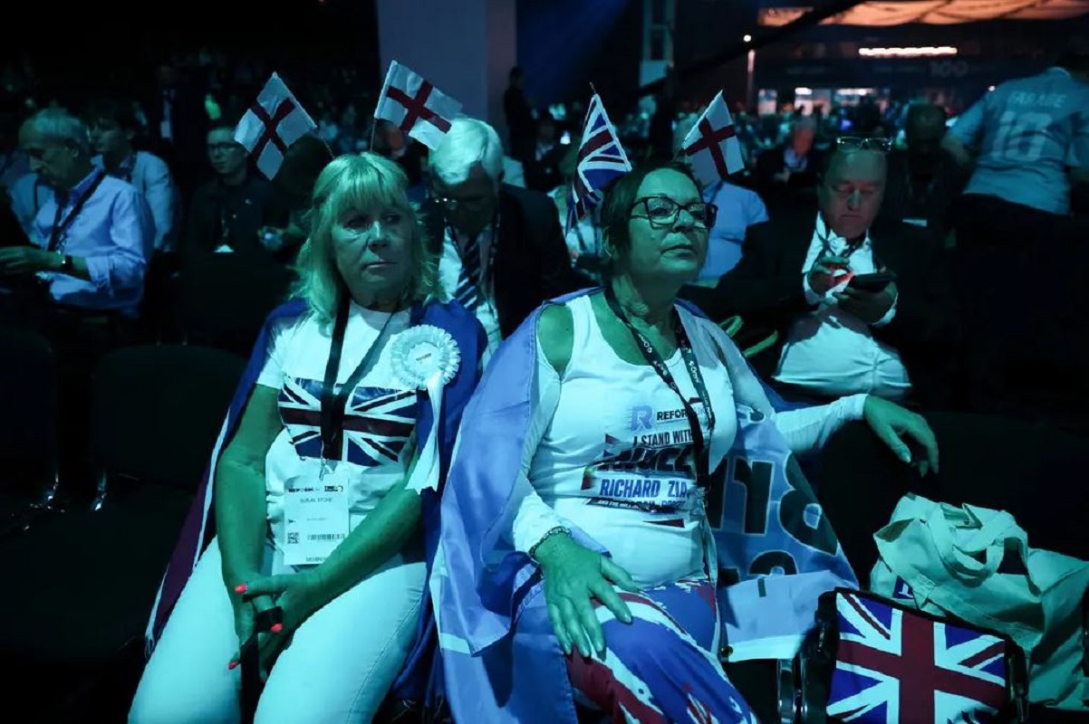 Στιγμιότυπο από το συνέδριο του Reform UK στο Μπέρμιγχαμ της Αγγλίας, το Σάββατο.Φωτογραφία: Isabel Infantes / Reuters