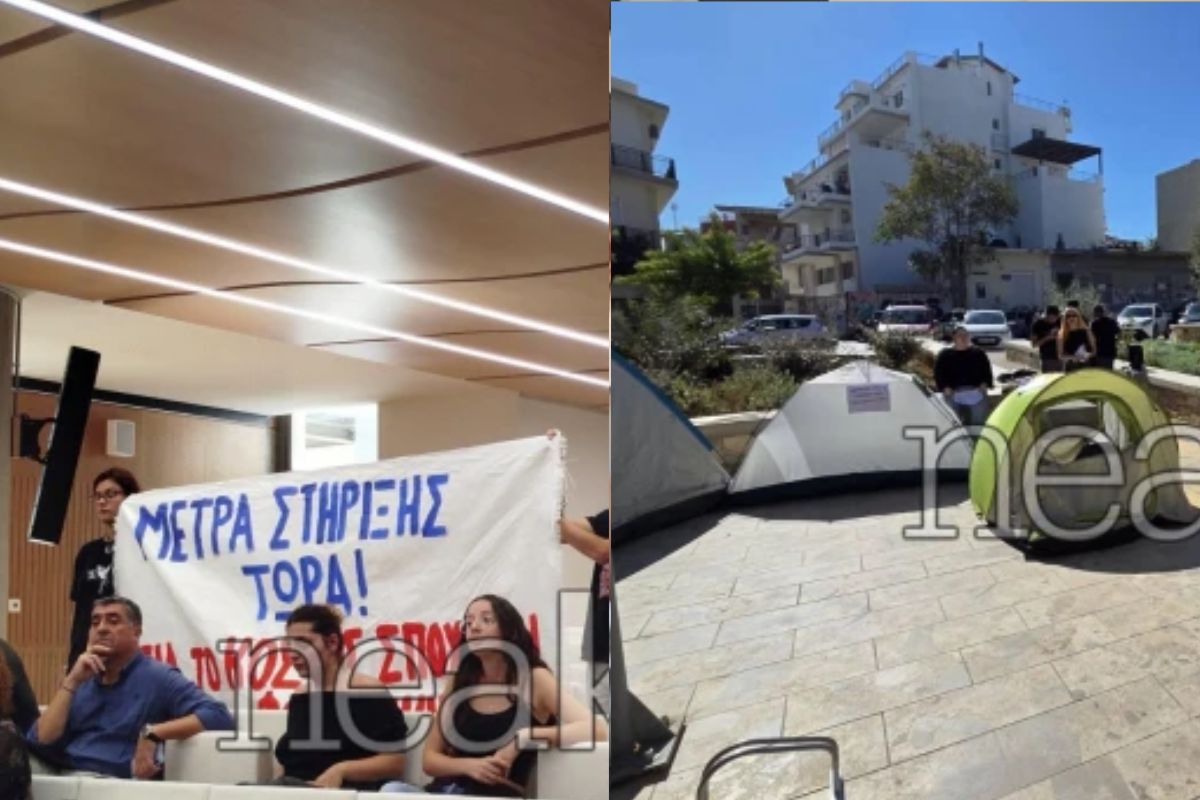 Φοιτητές έστησαν σκηνές έξω από την Περιφέρεια Κρήτης – «500 και 600 ευρώ για σπίτια 25 και 30 τετραγωνικών»
